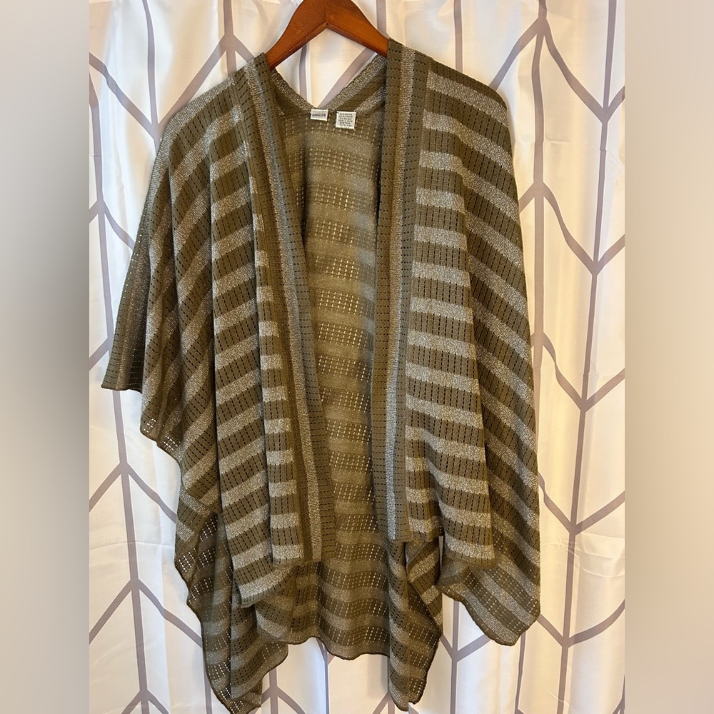 Chico's Olive and Silver Striped Poncho